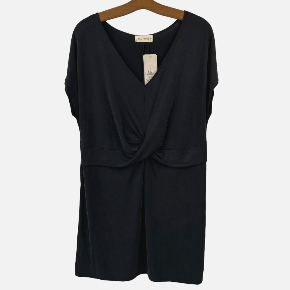 The Nines Shift Dress Size 3XL V Neck Twist Front Short Sleeve Modal Black NEW
